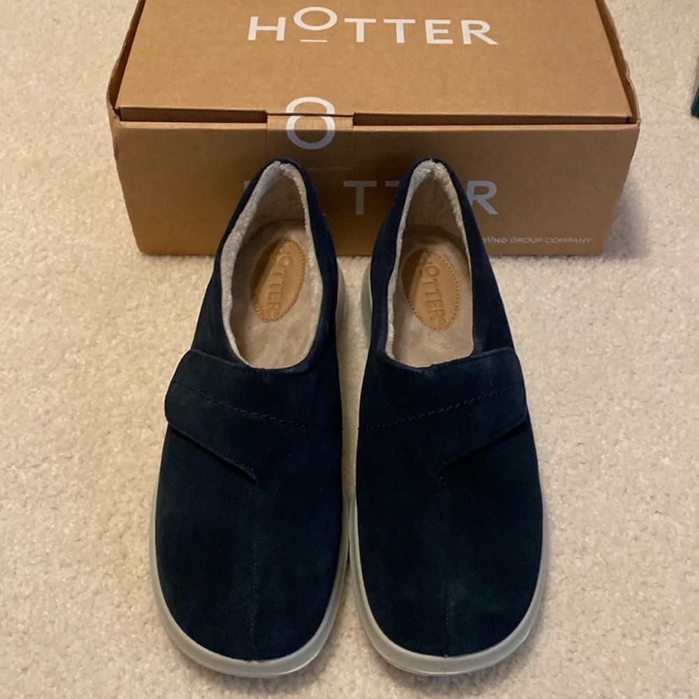 Hotter navy suede wrap slippers size 9 -NIB